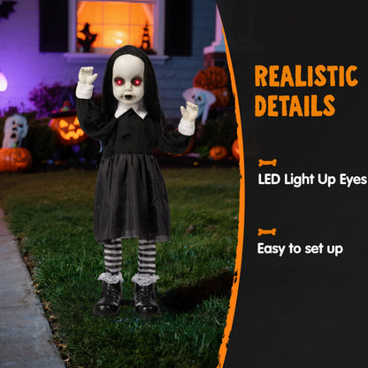 34" Black Zombie Girl Ghost Animatronic Halloween Decoration
