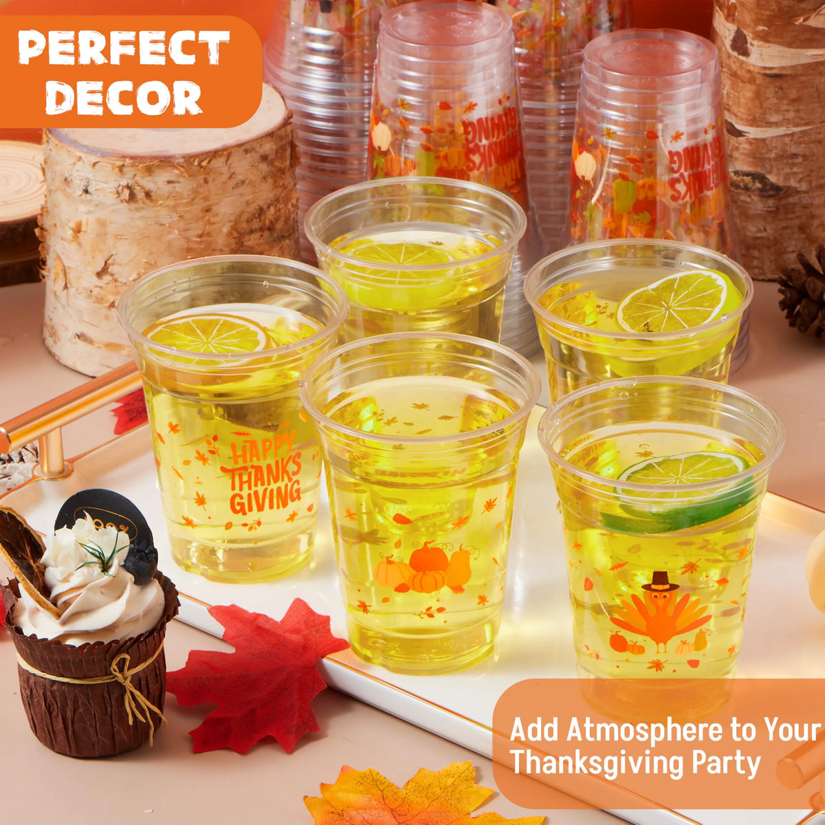 50 Disposable Thanksgiving Plastic Cups
