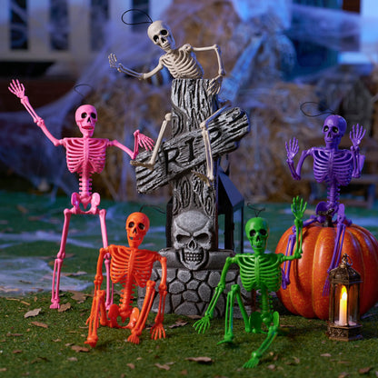 5 Pack Posable Halloween Skeleton Decorations, 16 Inches