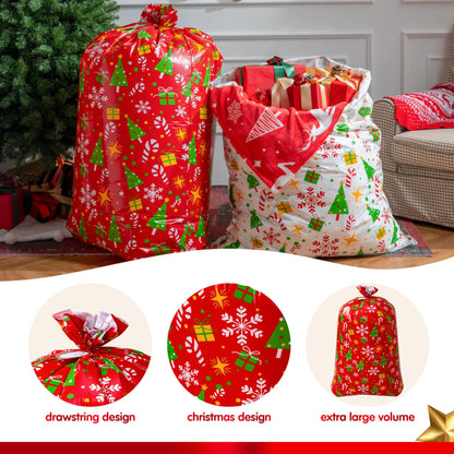 2 Large Red & White Christmas Holiday Plastic Gift Bags