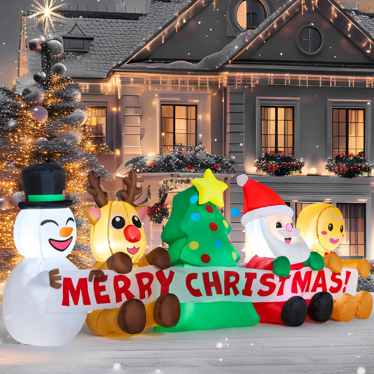 8FT Christmas Inflatable with 4 Characters and Tree