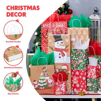 24-Pack Christmas White Kraft Gift Bags