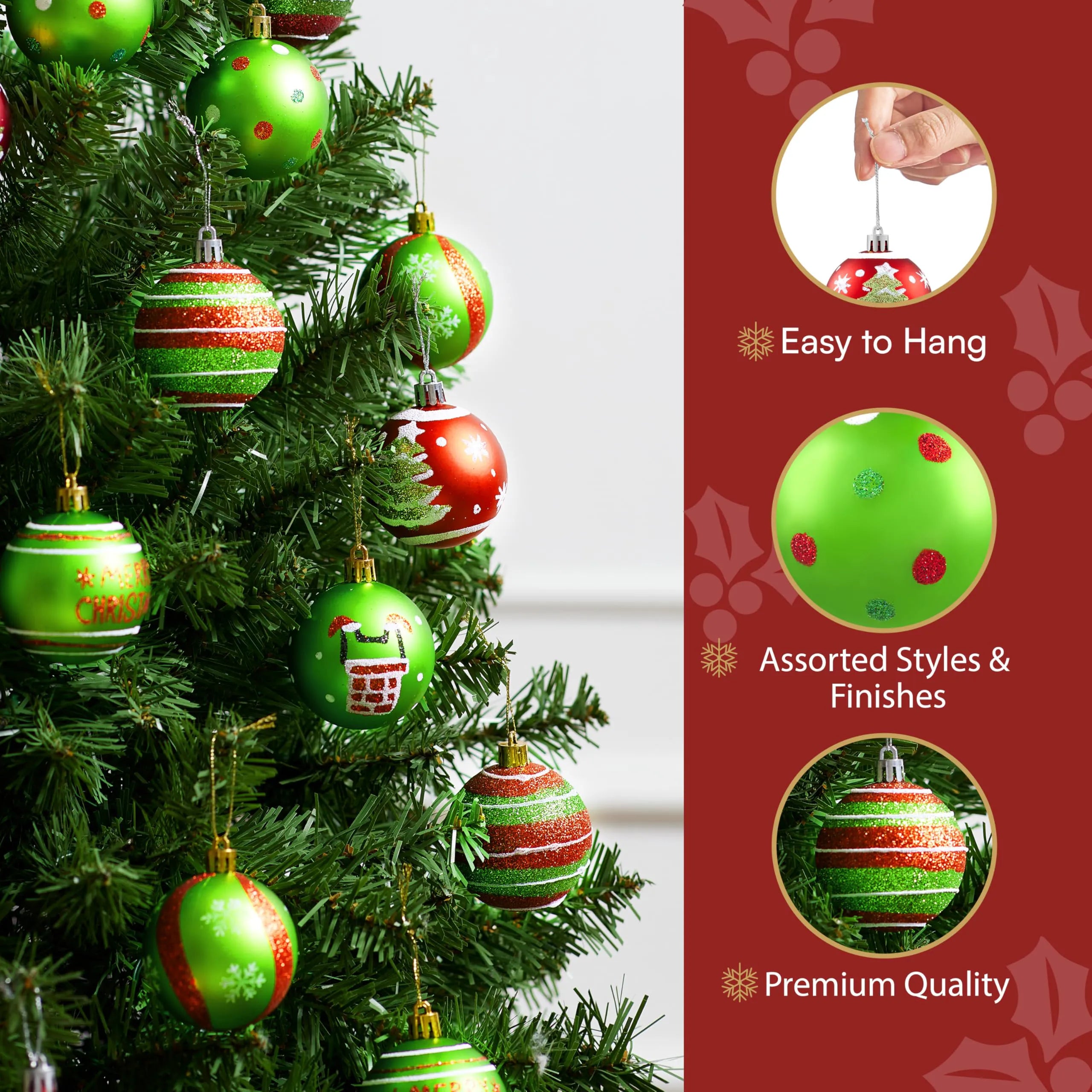 30-Piece Red and Green Christmas Ball Ornament Set, 2.36 Inches