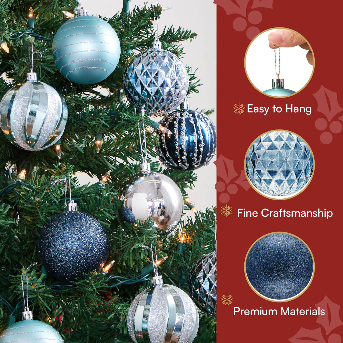 12-Piece 3.15-Inch Blue and Silver Christmas Ball Ornaments Set