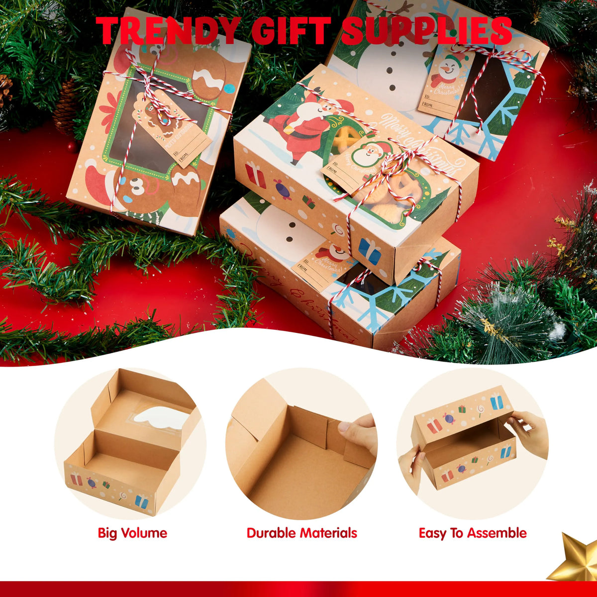 24 PCS Christmas Cookie Gift Baking Box with Window, Auto-Popup Design