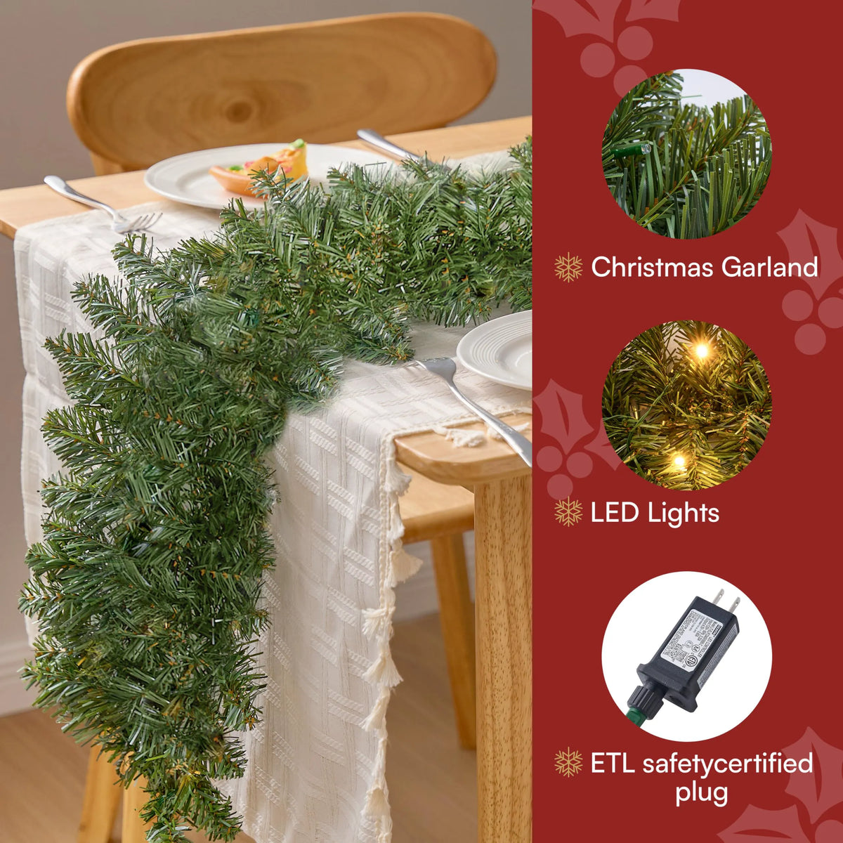 9Ft Prelit Christmas Garland with 50 Lights