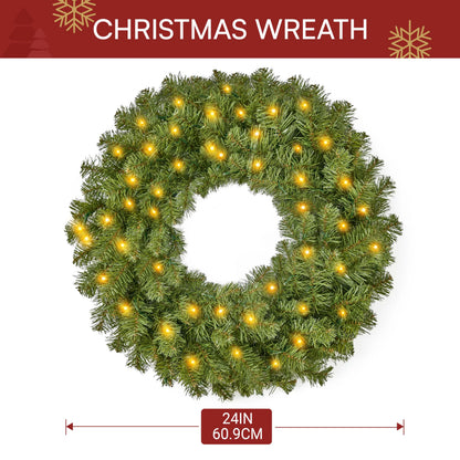 24-Inch Pre-Lit Christmas Wreath with Warm Lights