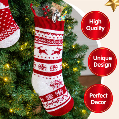 3 Pack 18" White Classic Knit Christmas Stockings