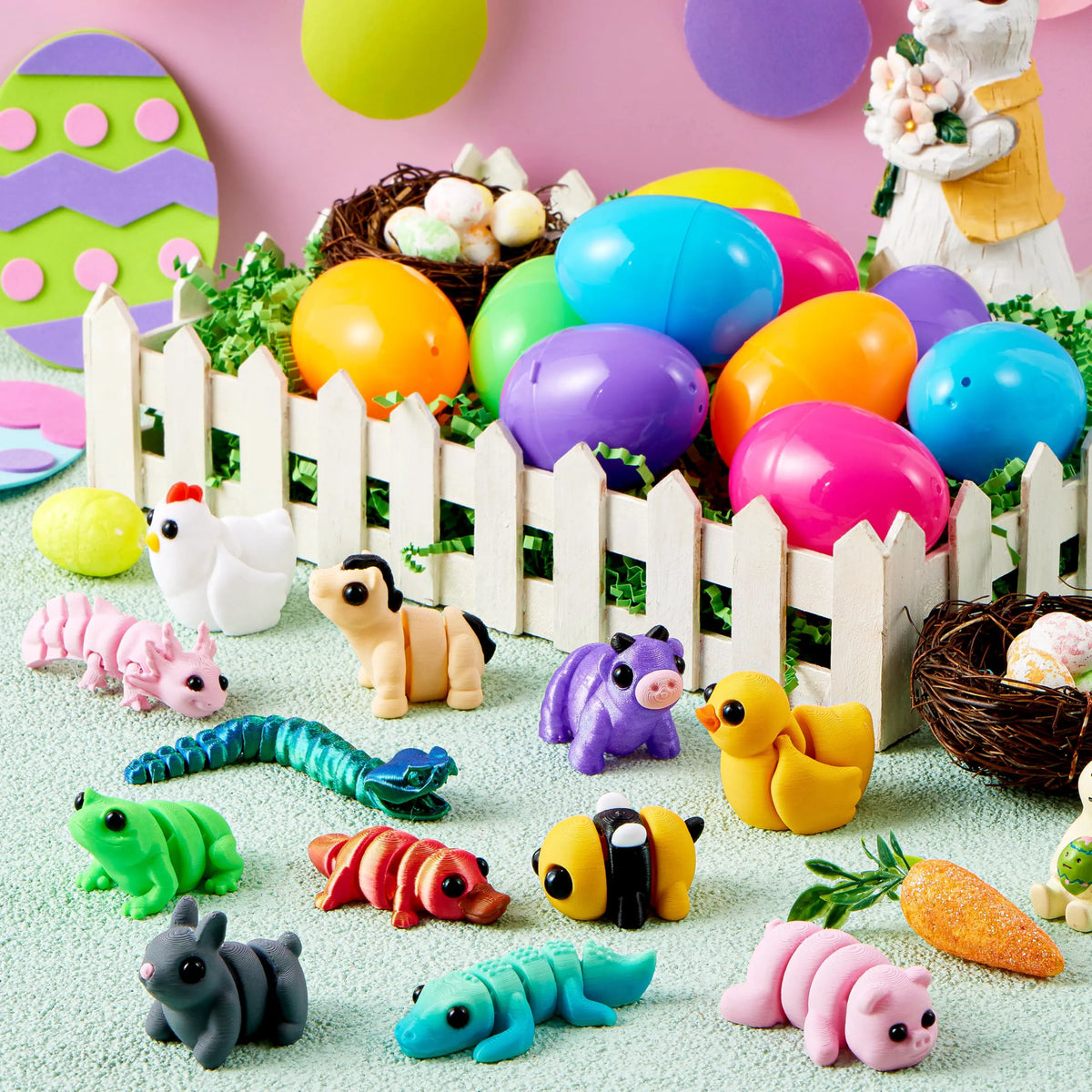 12 Prefilled Easter Eggs with 3D Mini Animals