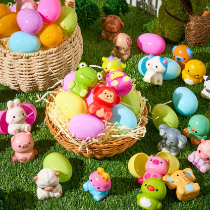 24 Pack Easter Prefilled Eggs with Animal Squishy Toys