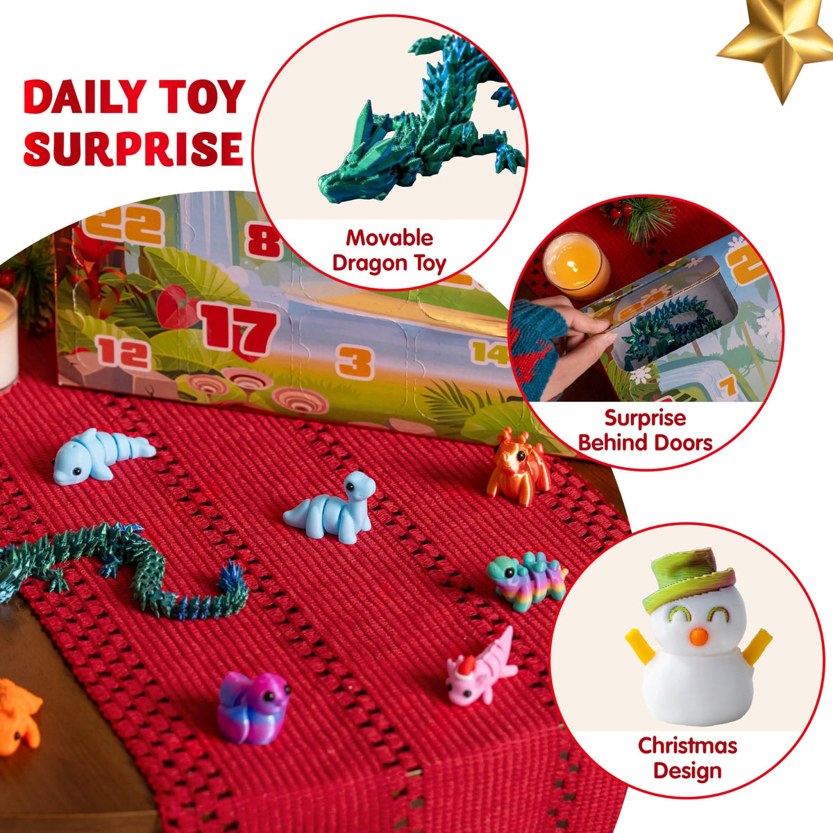24 Pcs 3D Printed Christmas Advent Calendar Toys