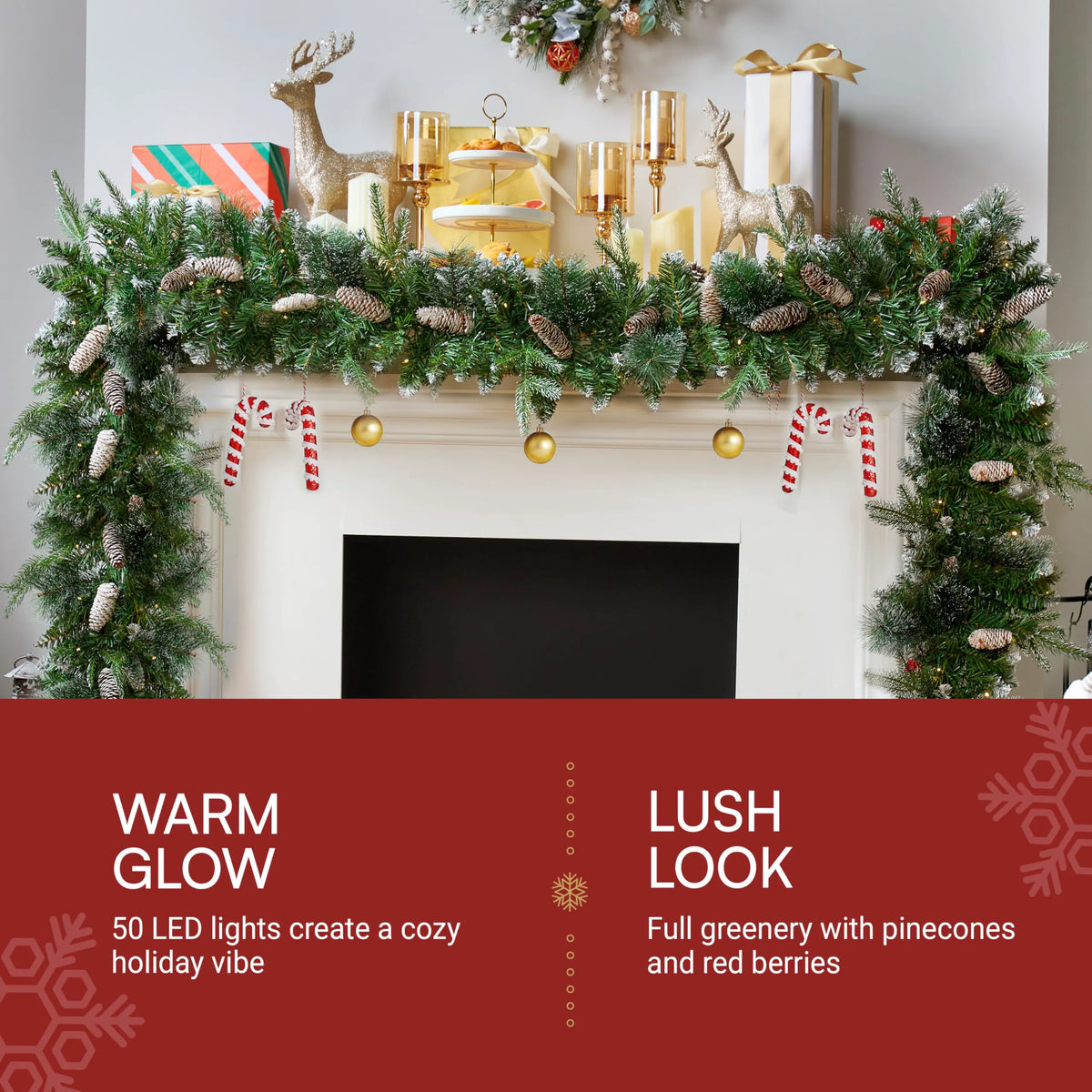 9-Foot Flocked Christmas Garland with Pine