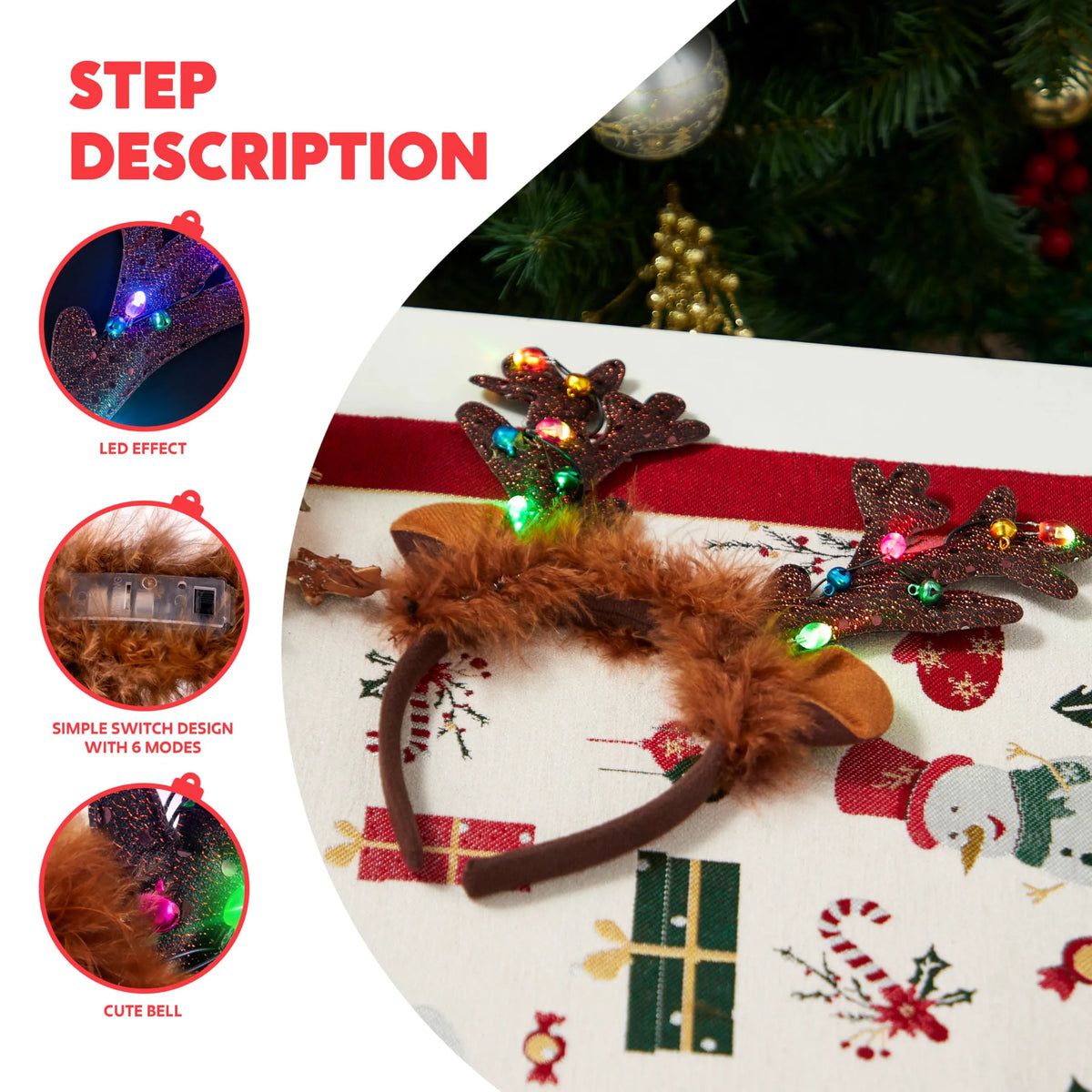 Holiday Light-Up Reindeer Headband for Adults and Kids