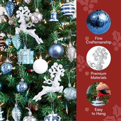 66-Piece Christmas Ball Ornament Set in Light Blue