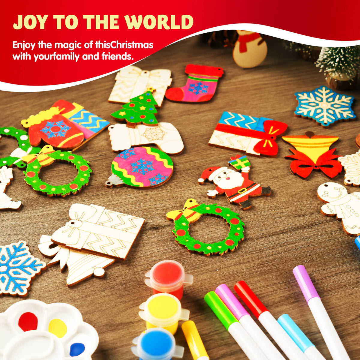 60-Piece Christmas Wooden Hanging Ornament Craft Kit
