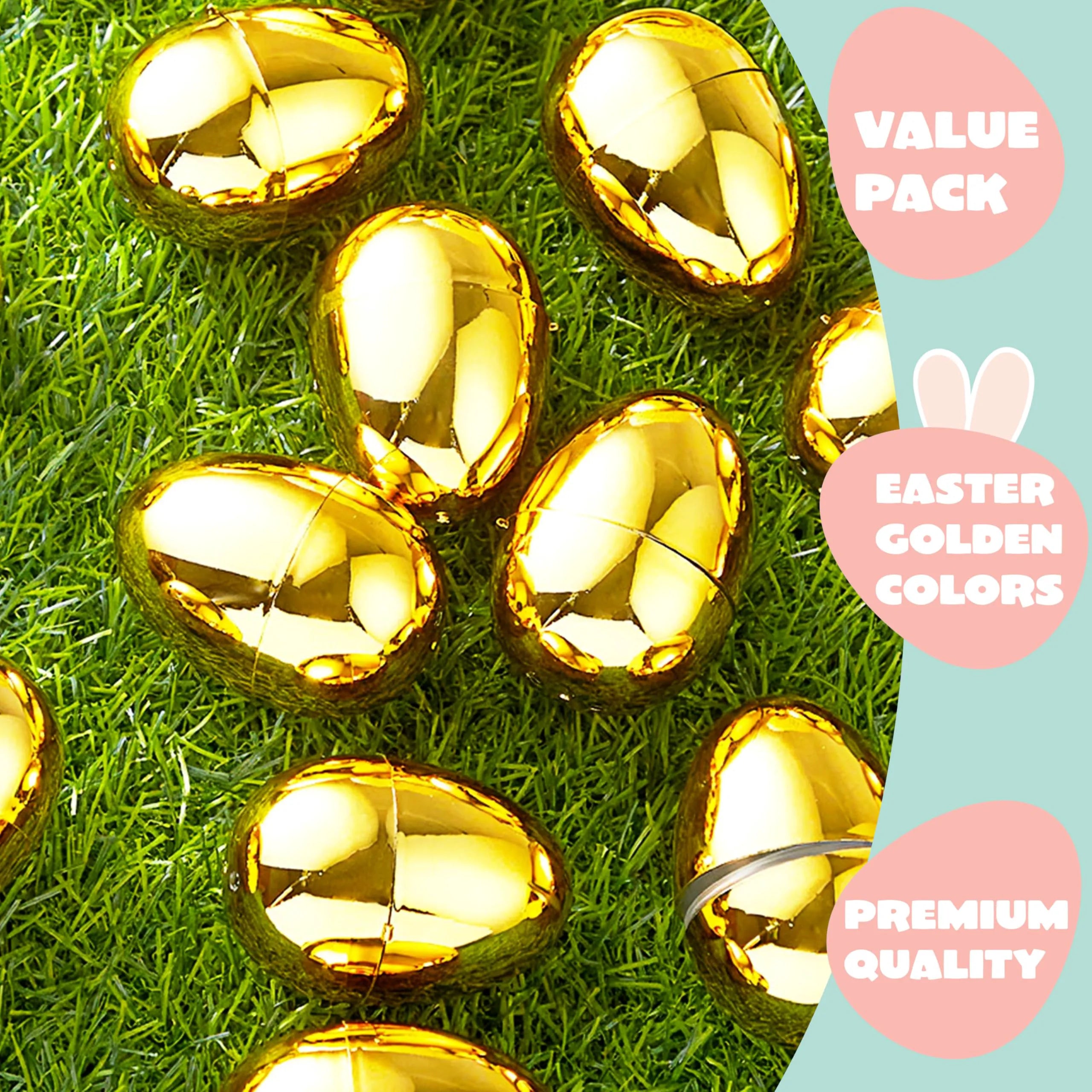 100 Gold Easter Eggs 2.3" Metallic Plastic Empty Fillable Eggs for Easter Hunt