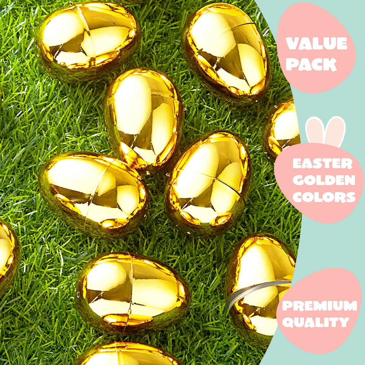 100 Gold Easter Eggs 2.3" Metallic Plastic Empty Fillable Eggs for Easter Hunt