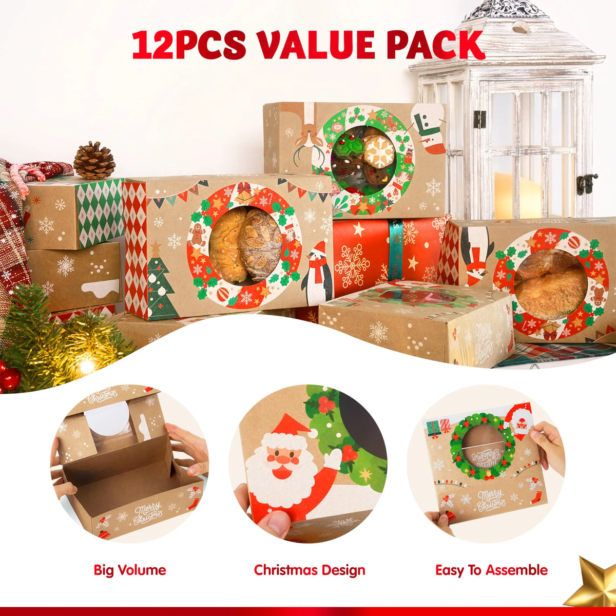 12-Pack Christmas Cookie Boxes for Gift Giving
