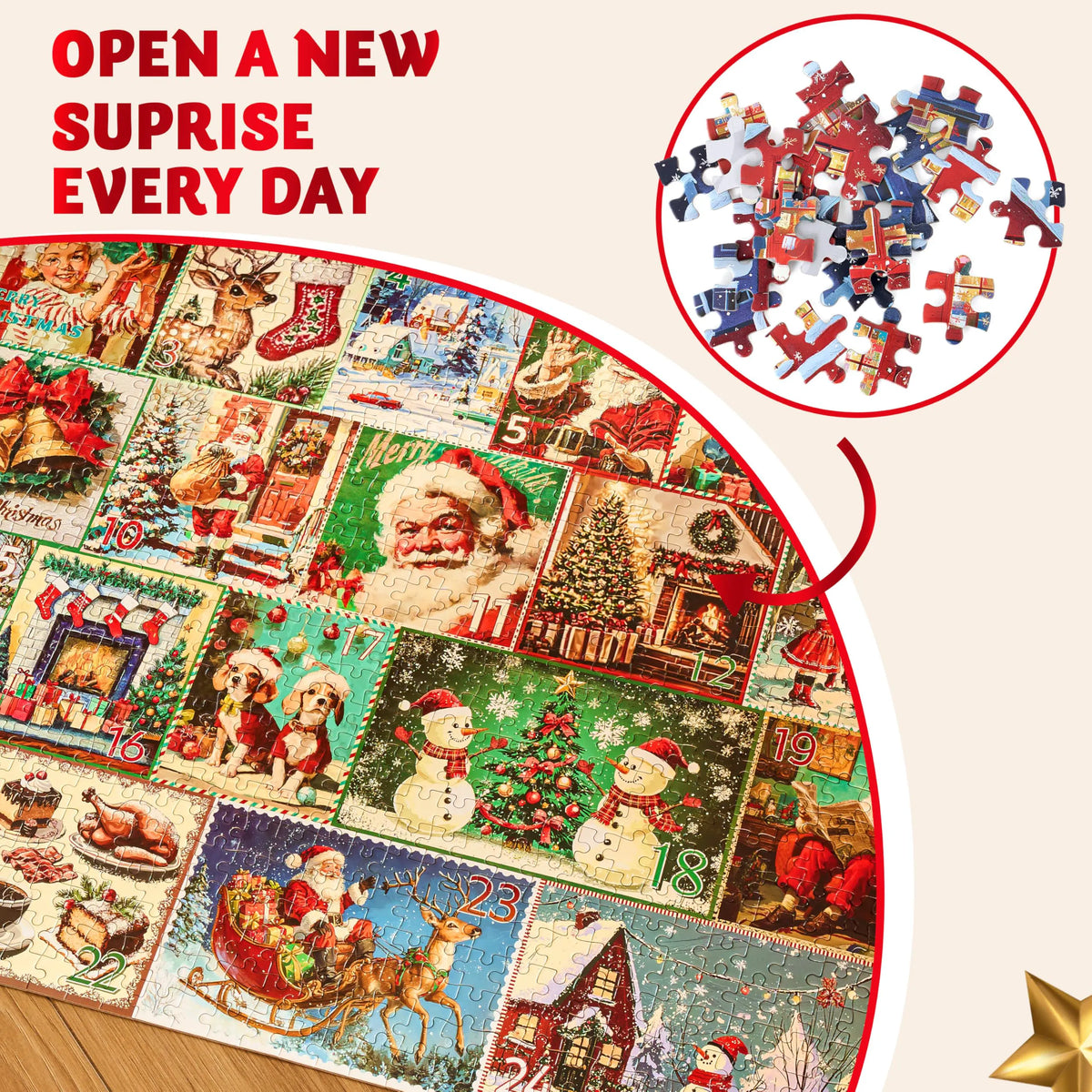 1000-Piece 24-Day Christmas Advent Calendar Puzzle Set