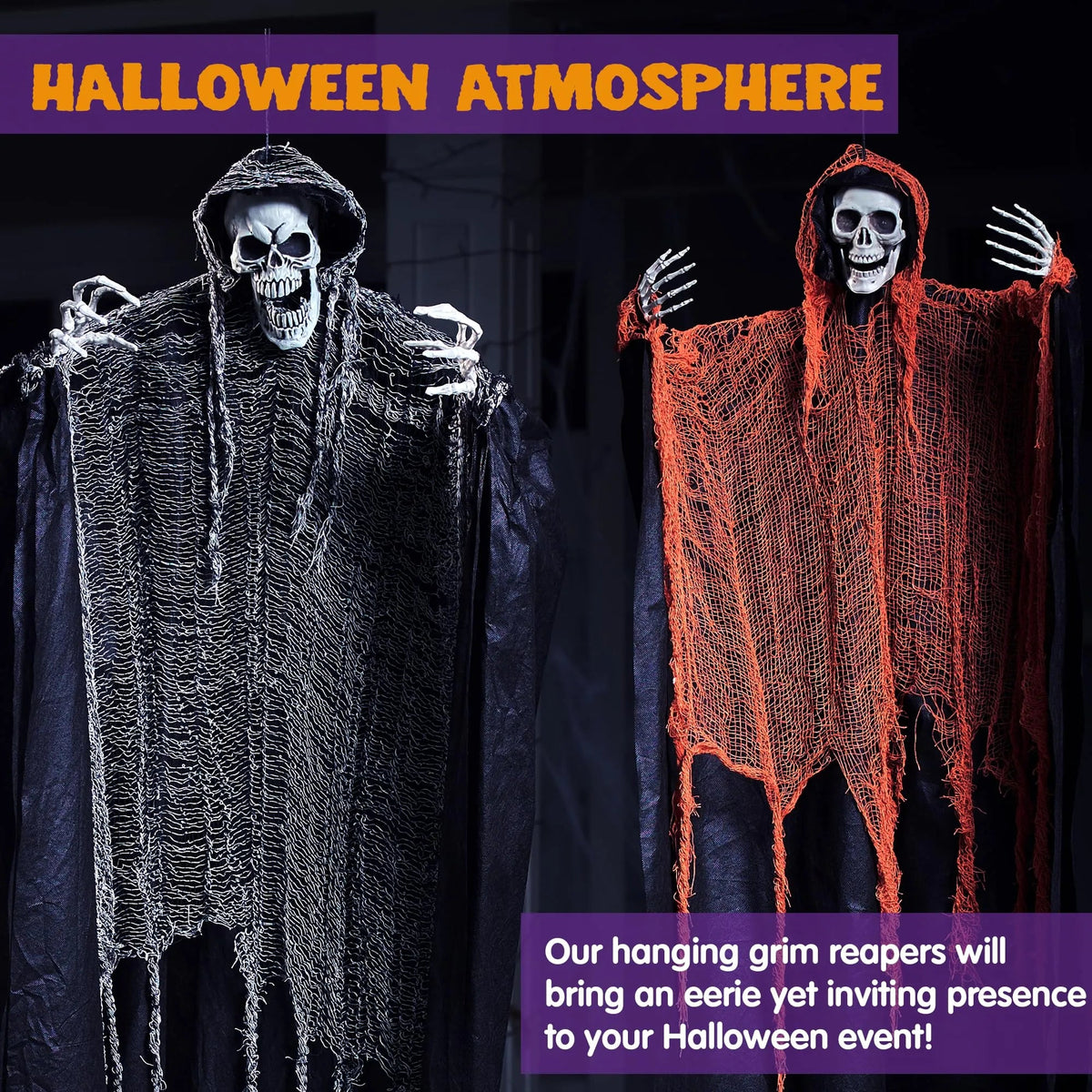 3 Pcs Halloween Hanging Grim Reapers - One 67in & Two 47in