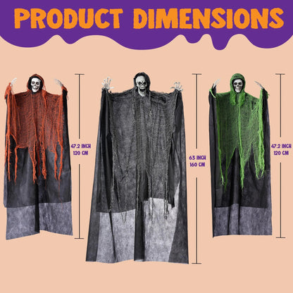 3 Pcs Halloween Hanging Grim Reapers - One 67in & Two 47in