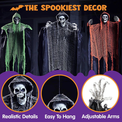 3 Pcs Halloween Hanging Grim Reapers - One 67in & Two 47in