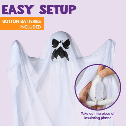 3 Halloween Light-Up White Hanging Ghosts, 1 Large (47in) and 2 Medium (35.4in)