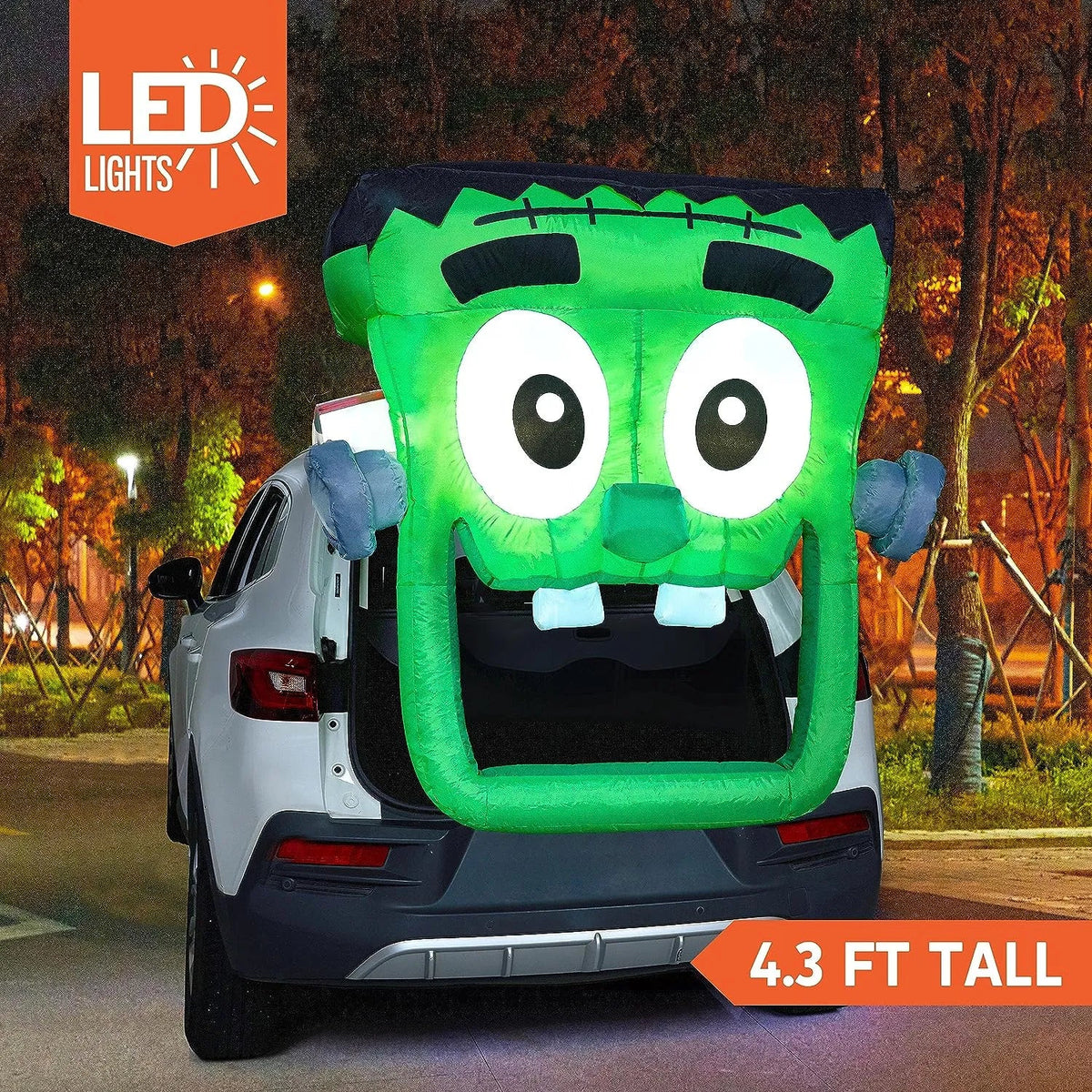 4.3ft Halloween Inflatable Green Zombie Face for Trunk or Treat