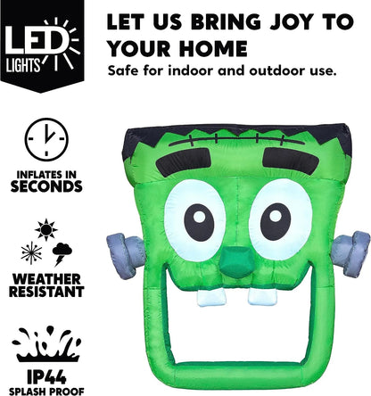 4.3ft Halloween Inflatable Green Zombie Face for Trunk or Treat