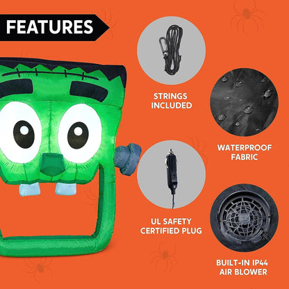 4.3ft Halloween Inflatable Green Zombie Face for Trunk or Treat