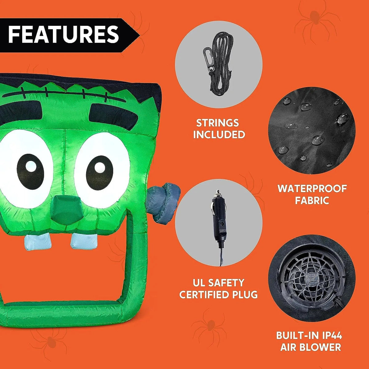 4.3ft Halloween Inflatable Green Zombie Face for Trunk or Treat