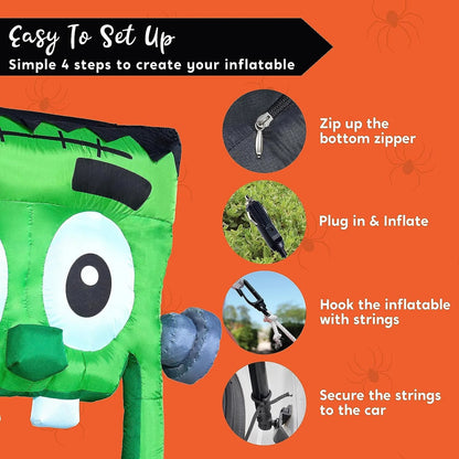 4.3ft Halloween Inflatable Green Zombie Face for Trunk or Treat