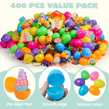 400 Prefilled Easter Eggs with Assorted Toys Inside, Plus 400 Stickers