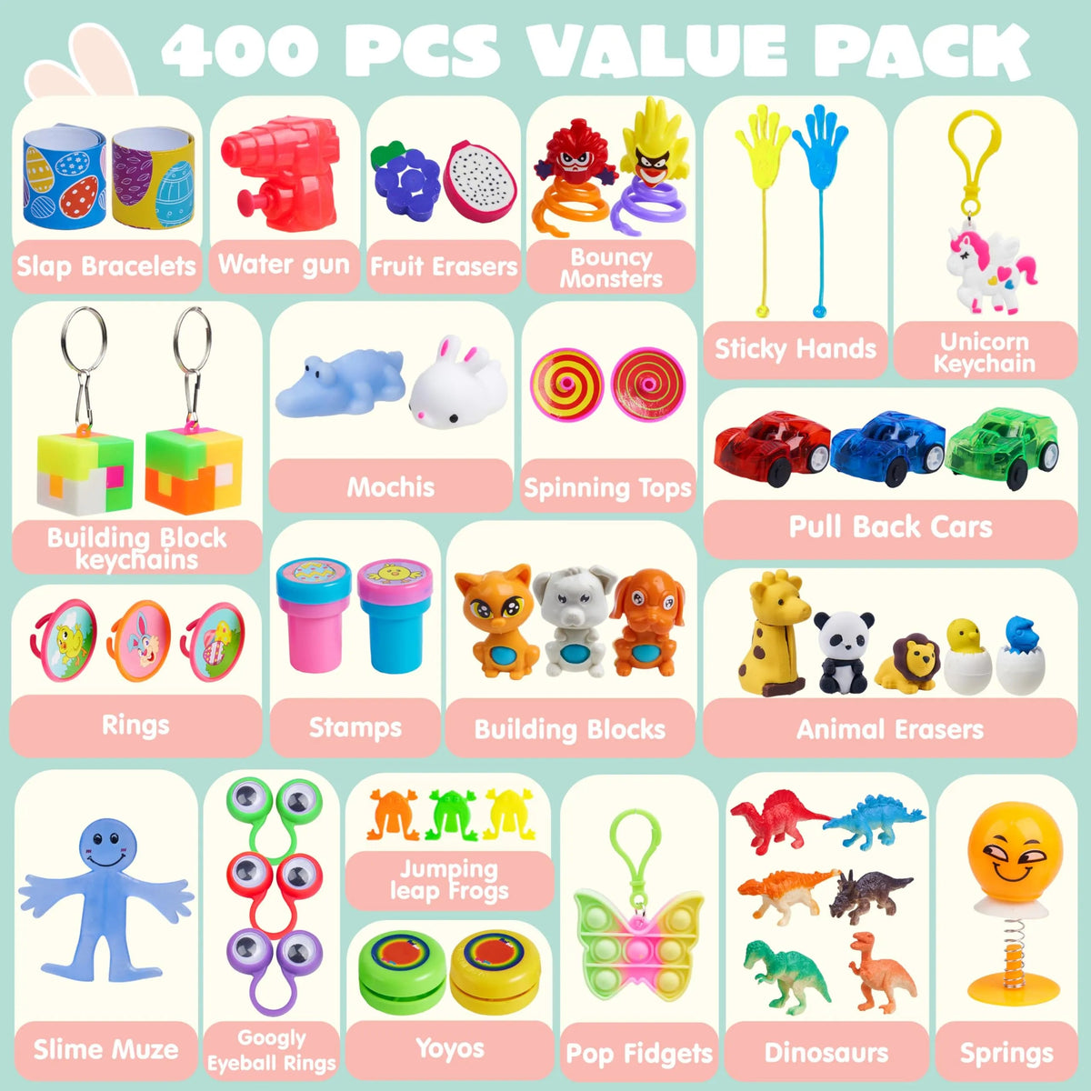 400 Prefilled Easter Eggs with Assorted Toys Inside, Plus 400 Stickers