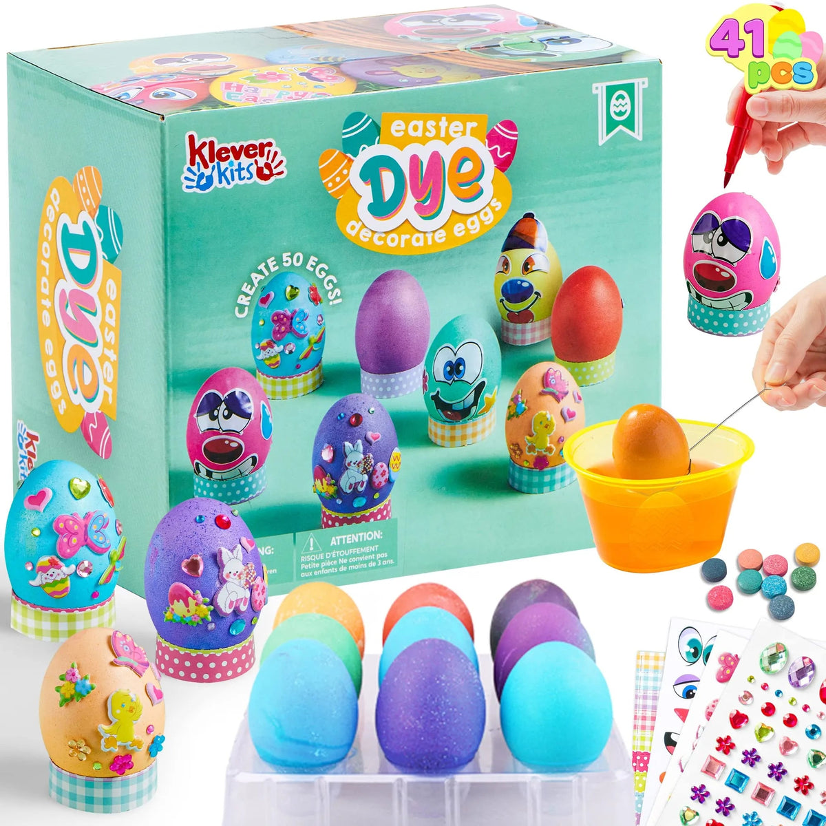 41-Piece Easter Egg Decorating DIY Kit with Dye Tablets and Stickers