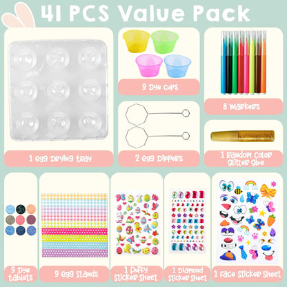 41-Piece Easter Egg Decorating DIY Kit with Dye Tablets and Stickers