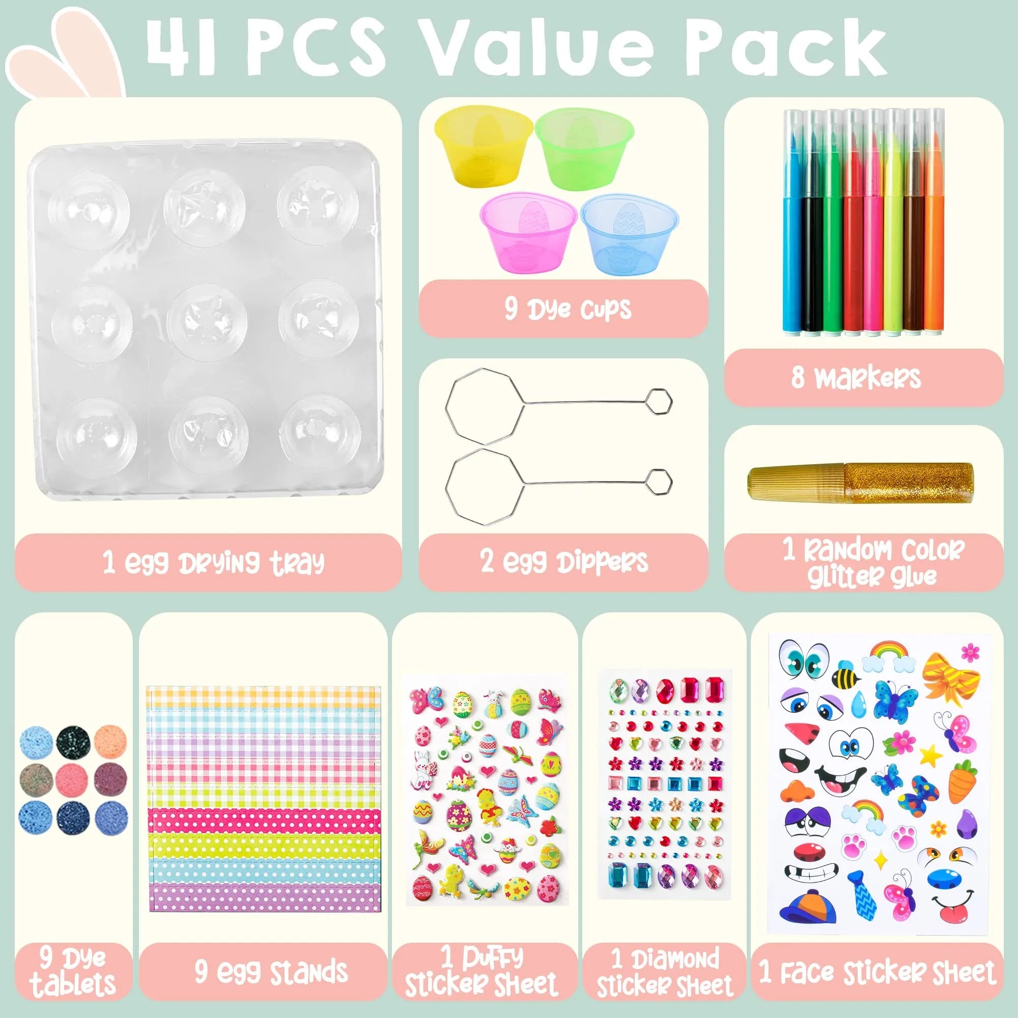 41-Piece Easter Egg Decorating DIY Kit with Dye Tablets and Stickers