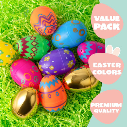 44Pcs 3.15in Printed Eggs with 8 Golden Eggs for Easter Egg Hunt