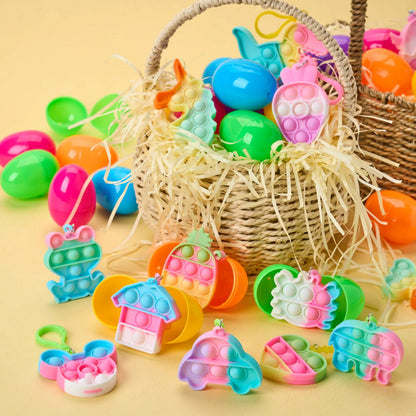 46-Piece Pre-Filled Colorful Easter Eggs with Pop Keychains and 23 Pop Fillers for Egg Hunt