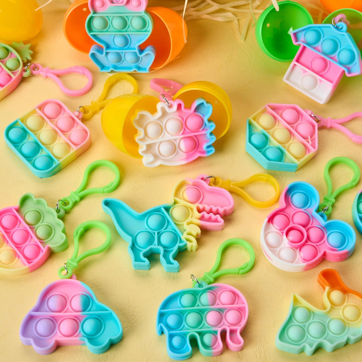 46-Piece Pre-Filled Colorful Easter Eggs with Pop Keychains and 23 Pop Fillers for Egg Hunt