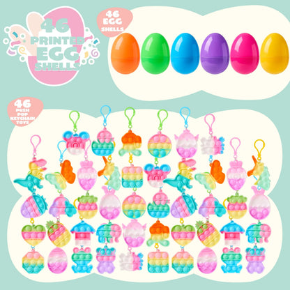 46-Piece Pre-Filled Colorful Easter Eggs with Pop Keychains and 23 Pop Fillers for Egg Hunt