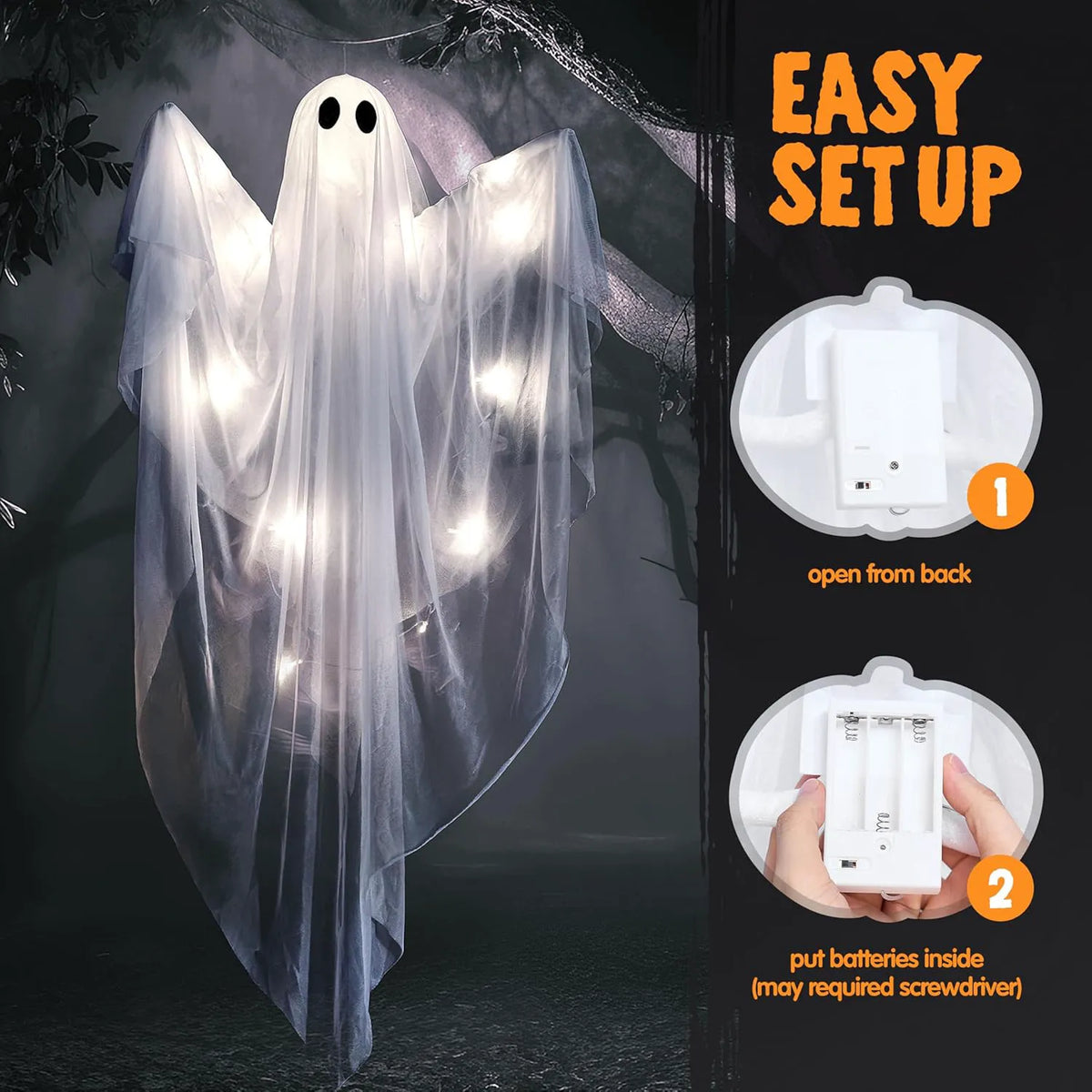 47-Inch Halloween Hanging Ghost with Spooky White LED Light