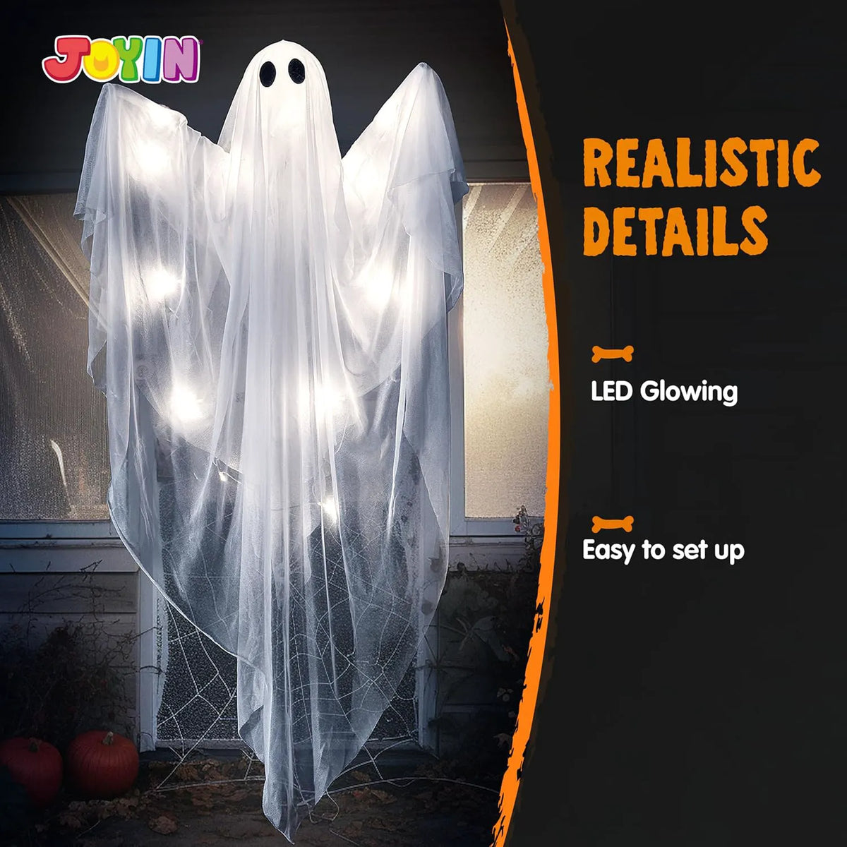 47-Inch Halloween Hanging Ghost with Spooky White LED Light