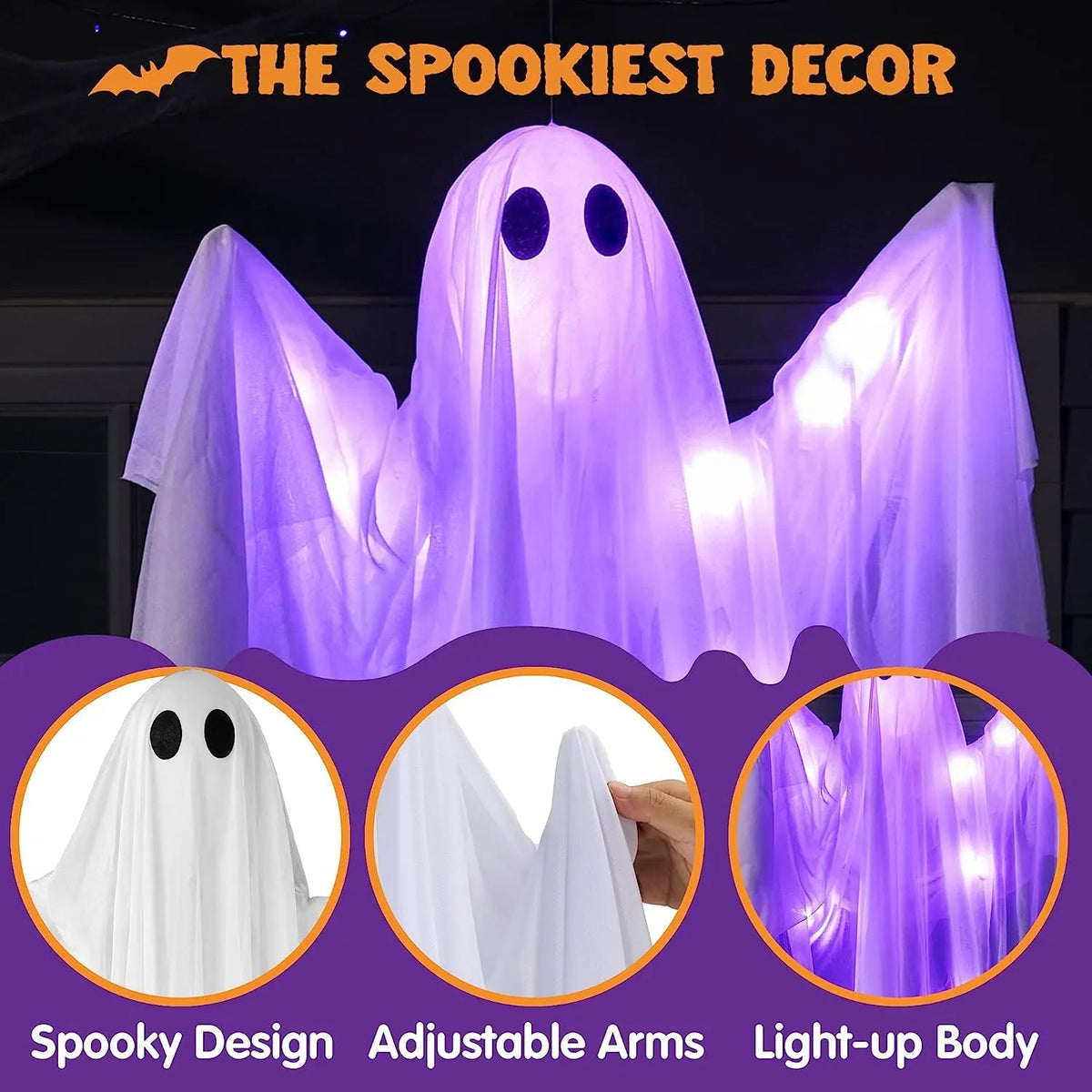 47-Inch Halloween Hanging Ghost with Spooky Purple LED Lights