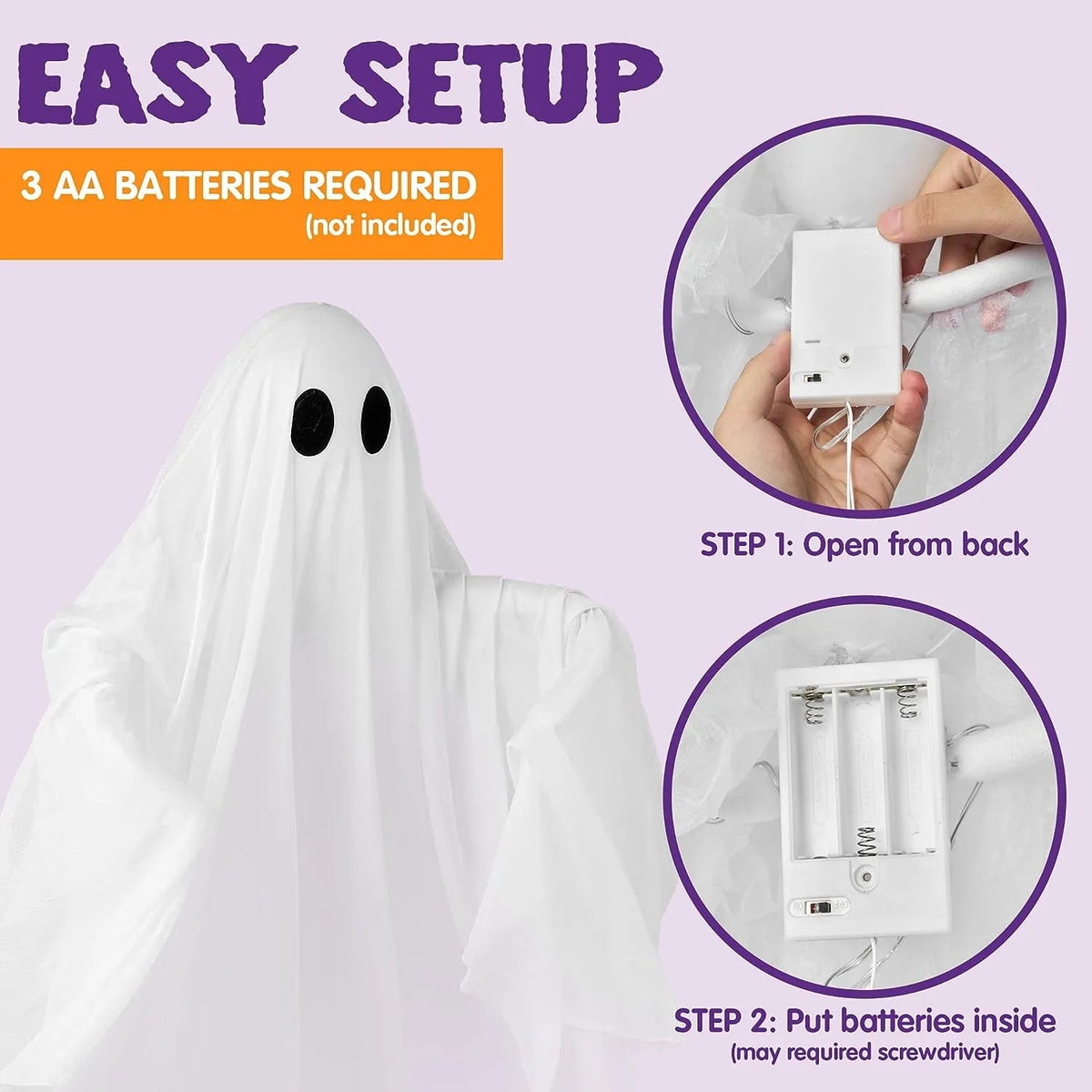 47-Inch Halloween Hanging Ghost with Spooky Purple LED Lights