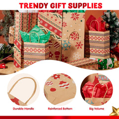 48 Christmas Kraft Gift Bags - 7x9x3.5 Inches for Gifts and Party Supplies