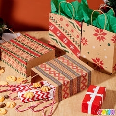 48 Christmas Kraft Gift Bags - 7x9x3.5 Inches for Gifts and Party Supplies