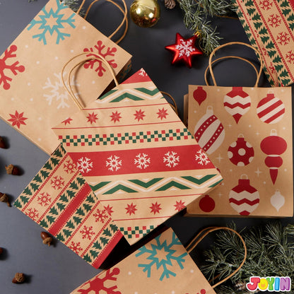 48 Christmas Kraft Gift Bags - 7x9x3.5 Inches for Gifts and Party Supplies