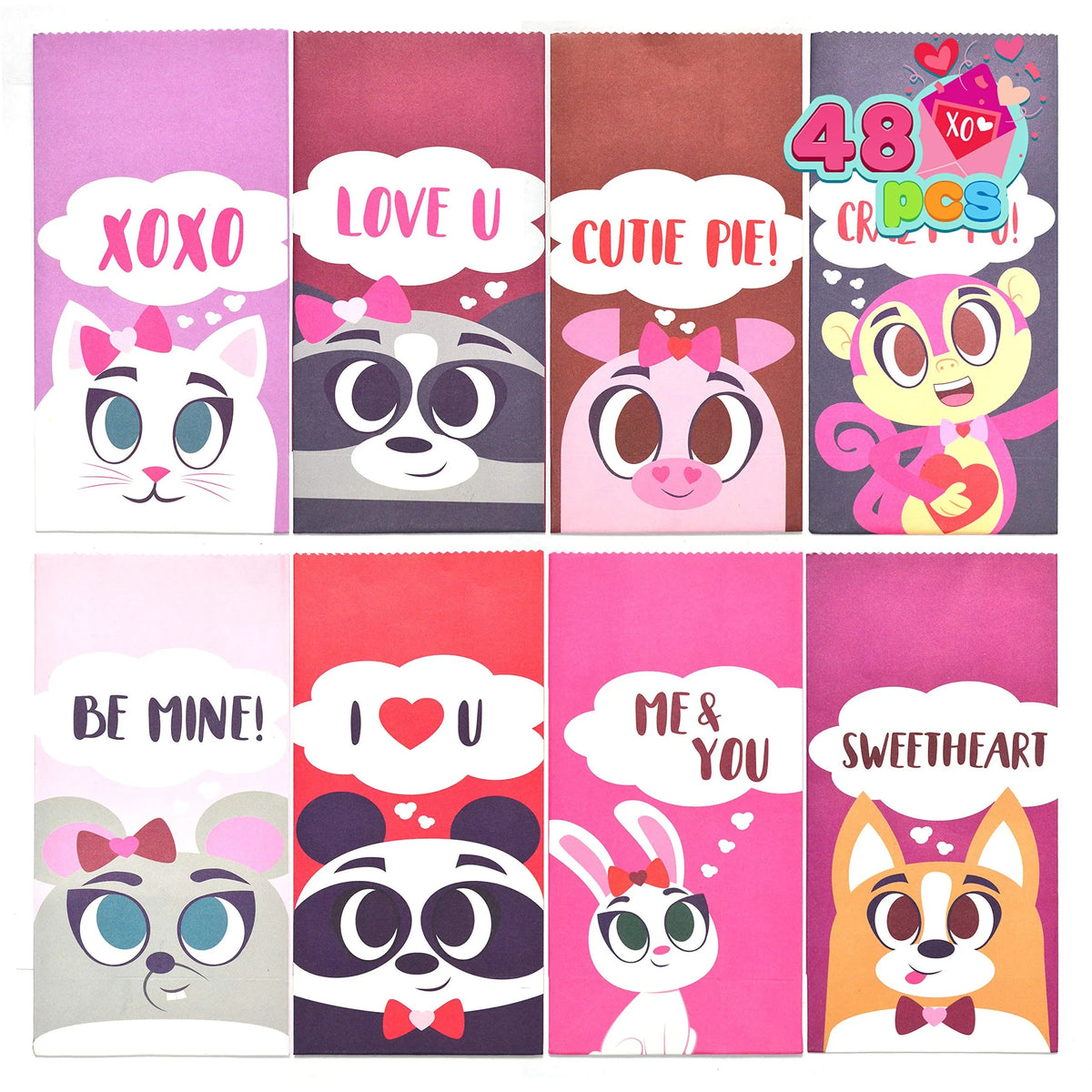 48 Valentine's Day Treat Paper Bags with Assorted Characters