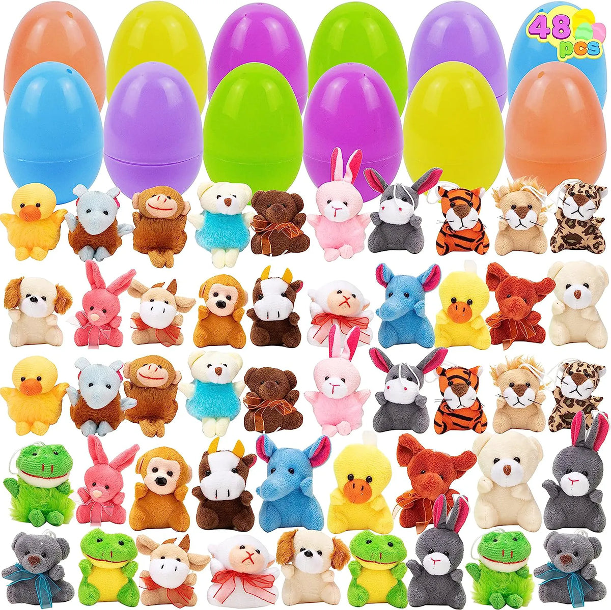 48-Pack Prefilled Easter Eggs with Animal Plush Toys